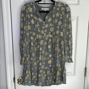 LOFT Gray and Gold Star Long Sleeve Dress